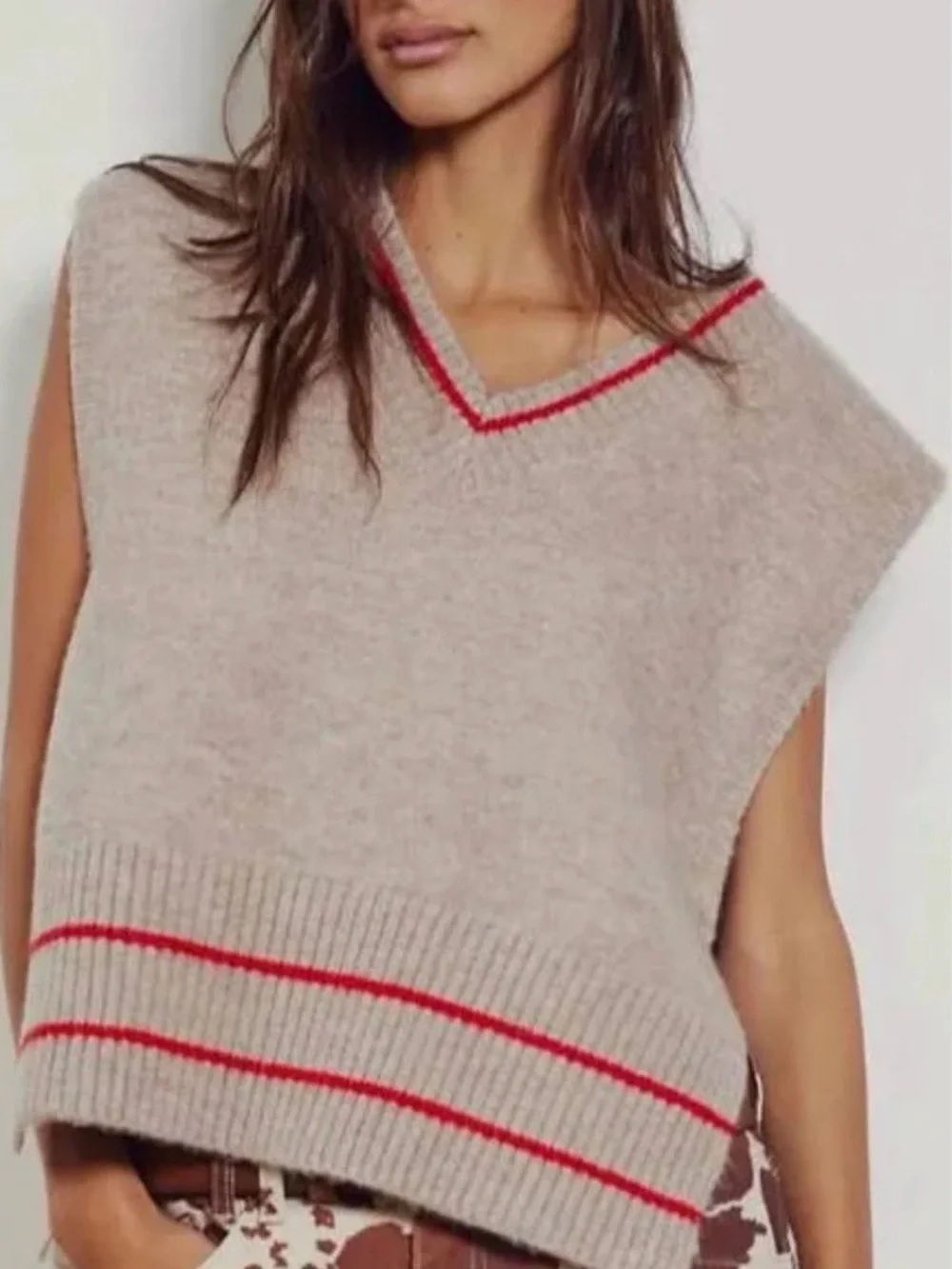 Free People All Star Stripe Poncho Tan W/Red Stripe One Size NWOT
